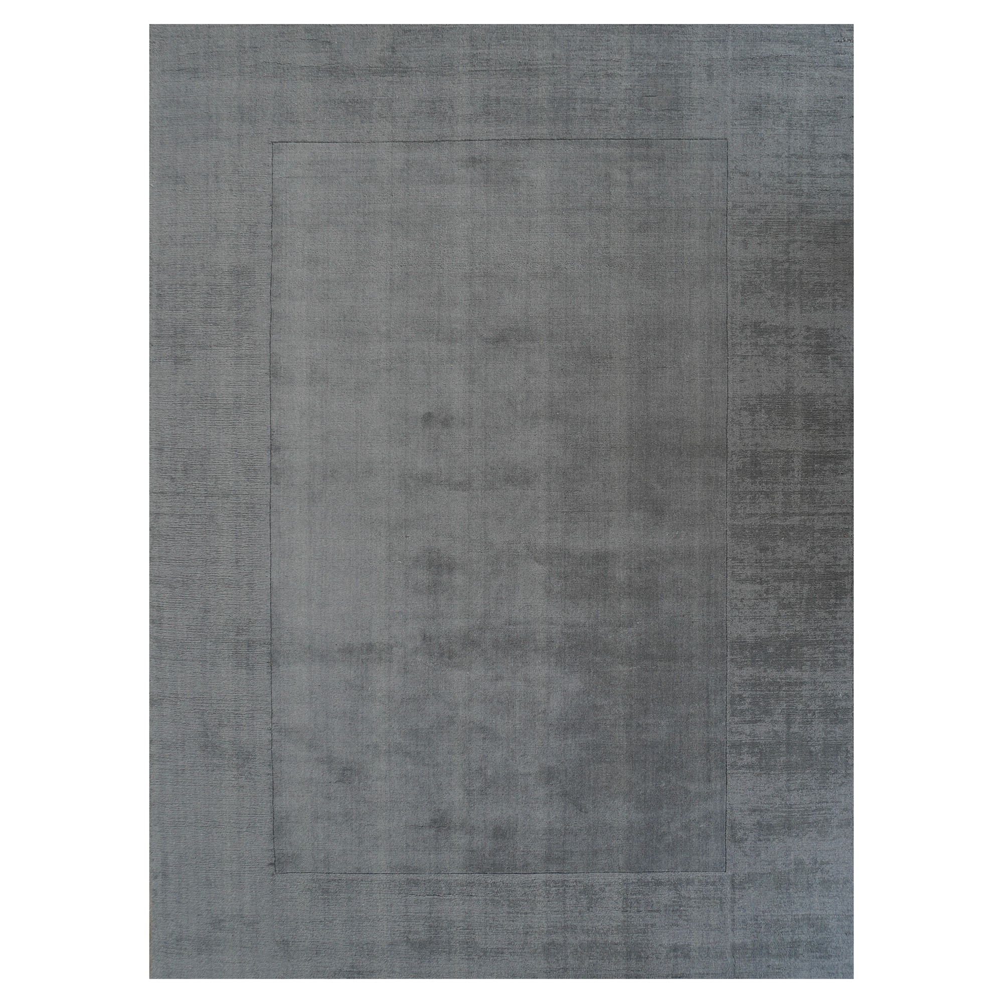 Handloom Plain Carved Border Wool Rugs In Grey